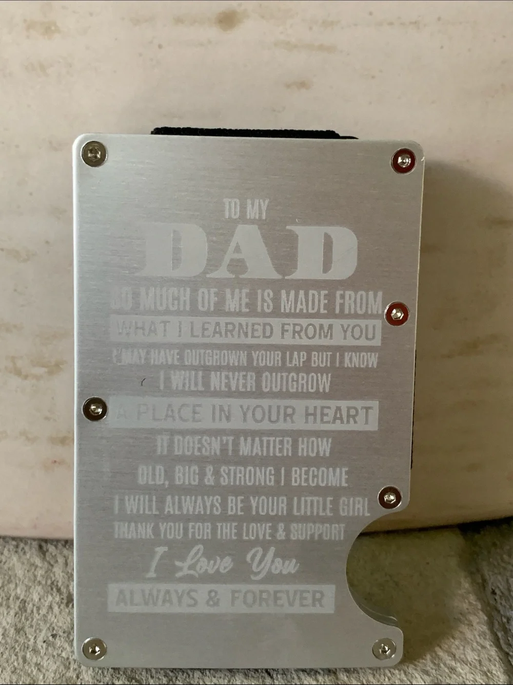 NEW** (opened but not used)Dad Engraved RFID Wallet - Silver Metal Card Holder